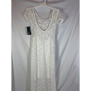 Wild Fable Off White Women’s Lace Over Lay Short Sleeve Lined Maxi Sun Dress